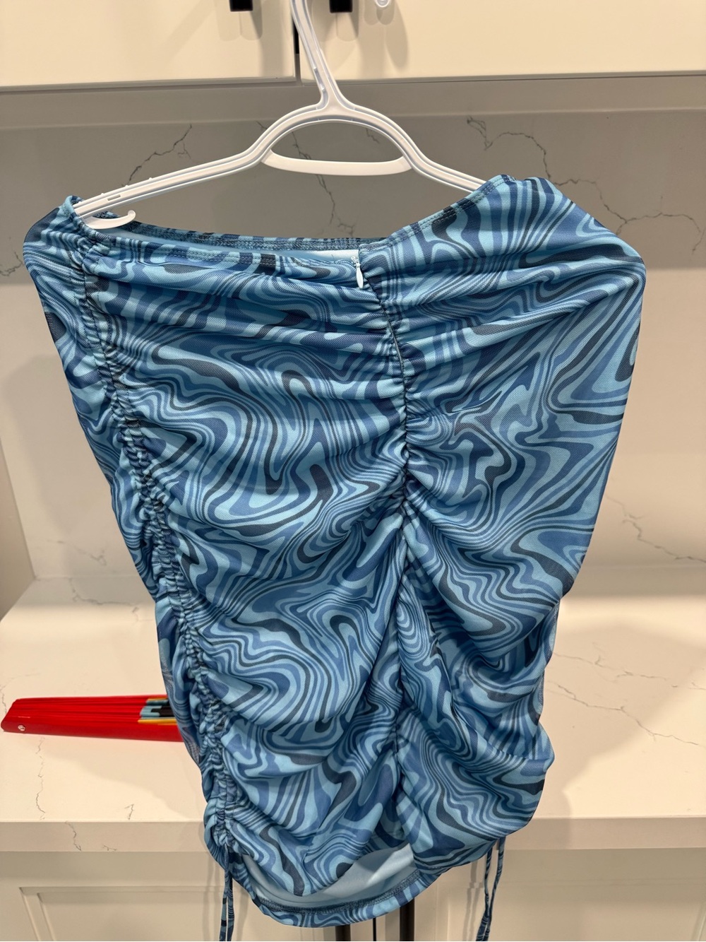 Blue Marble Ruched Drawstring Mini Skirt - Picture 2 of 4